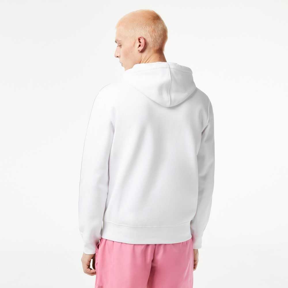 Lacoste Classic Fit Zipped Hoodie with Brand Stripes White | YMUP-21607