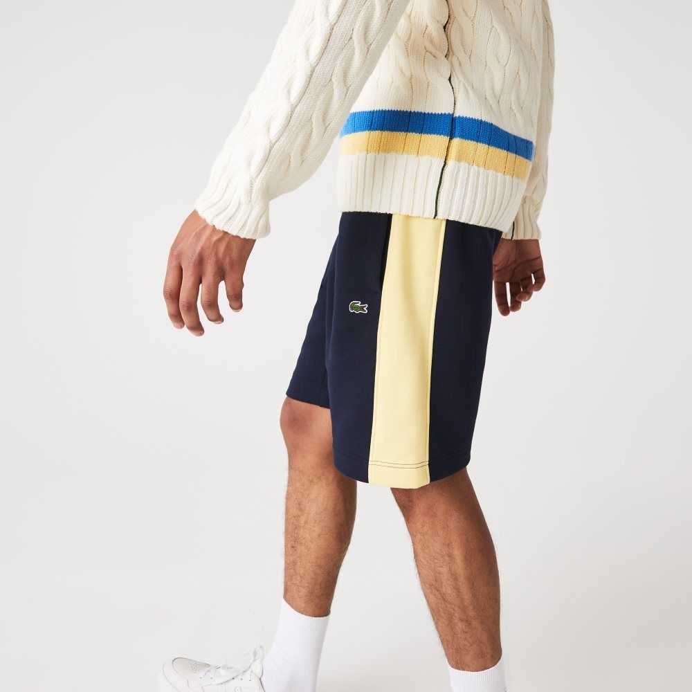 Lacoste Color-Block Brushed Fleece Shorts Navy Blue / Yellow | HSYB-53194