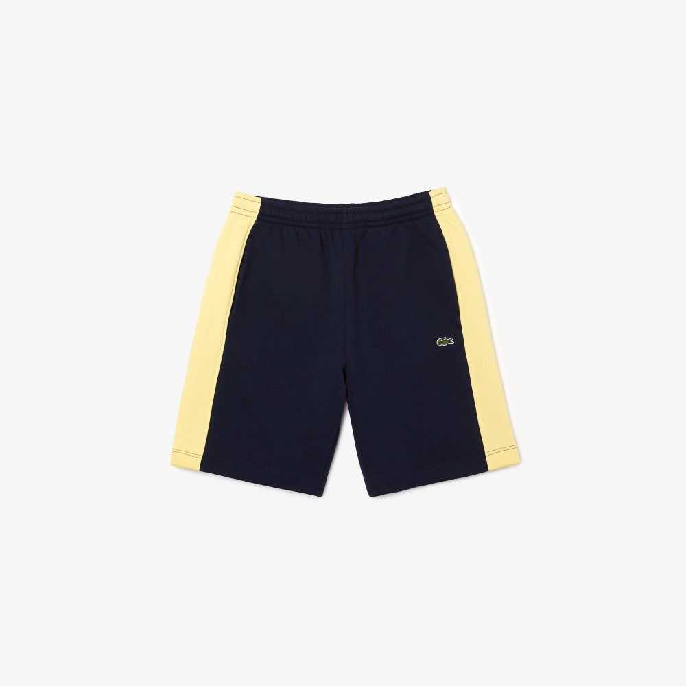 Lacoste Color-Block Brushed Fleece Shorts Navy Blue / Yellow | HSYB-53194