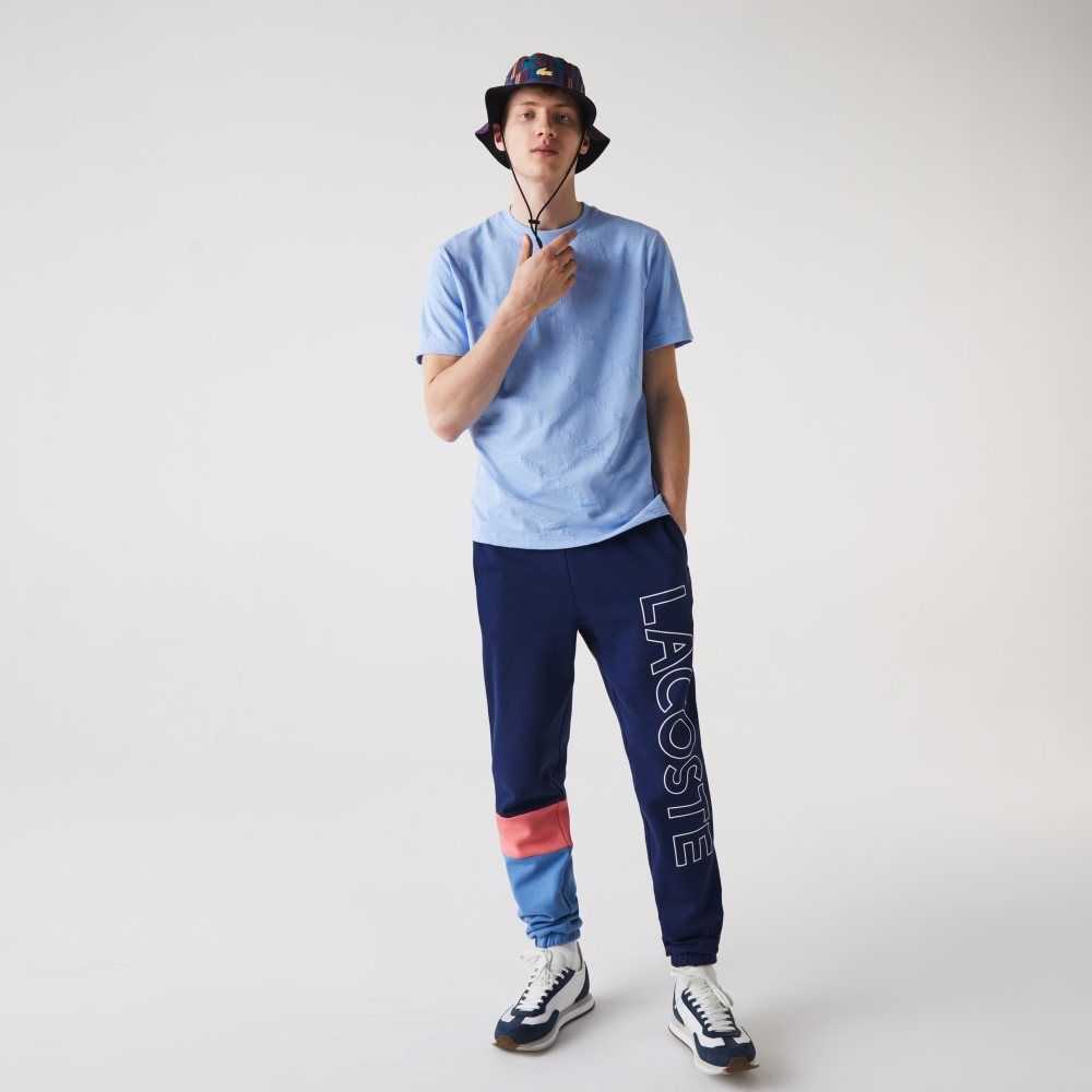 Lacoste Color-Block Fleece Trackpants Blue / Pink / Blue | NIOP-27958
