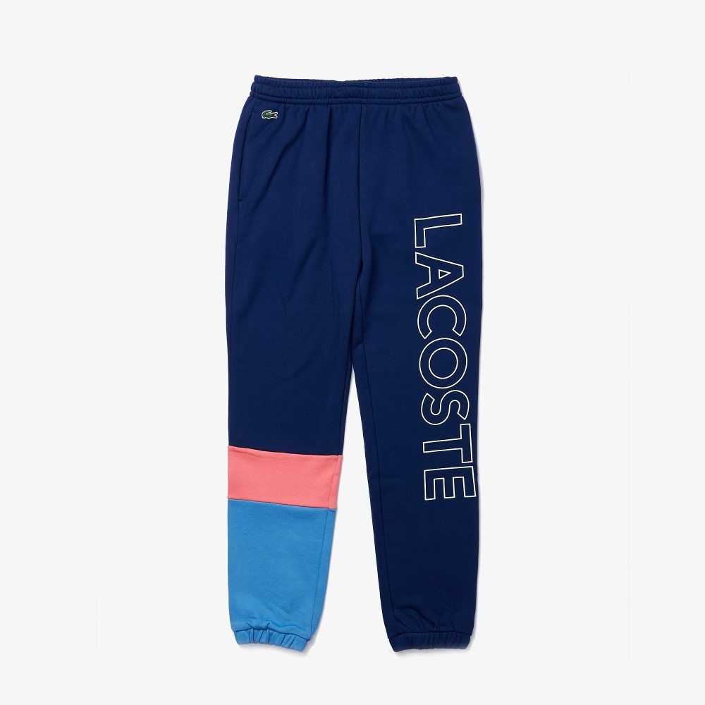 Lacoste Color-Block Fleece Trackpants Blue / Pink / Blue | NIOP-27958