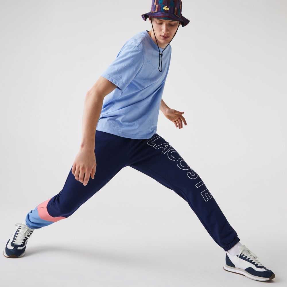 Lacoste Color-Block Fleece Trackpants Blue / Pink / Blue | NIOP-27958