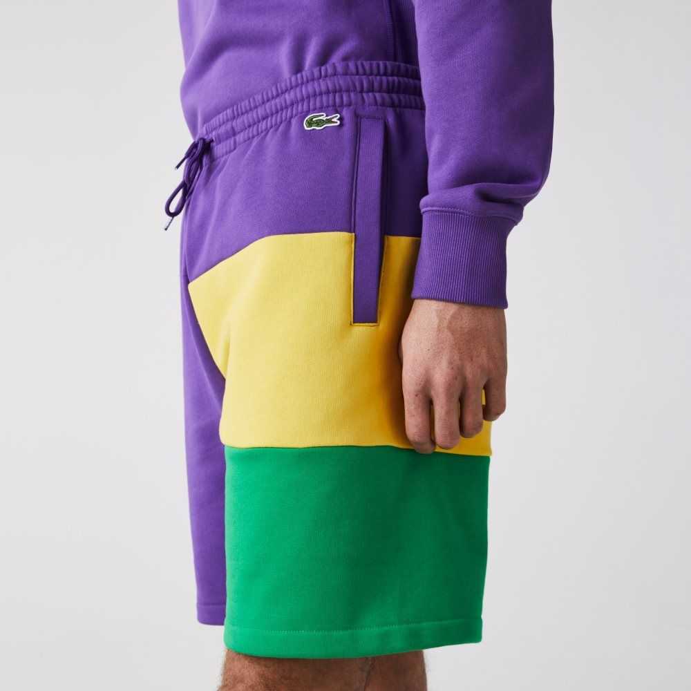 Lacoste Colorblock Fleece Bermuda Shorts Purple / Yellow / Green | SNRK-23580