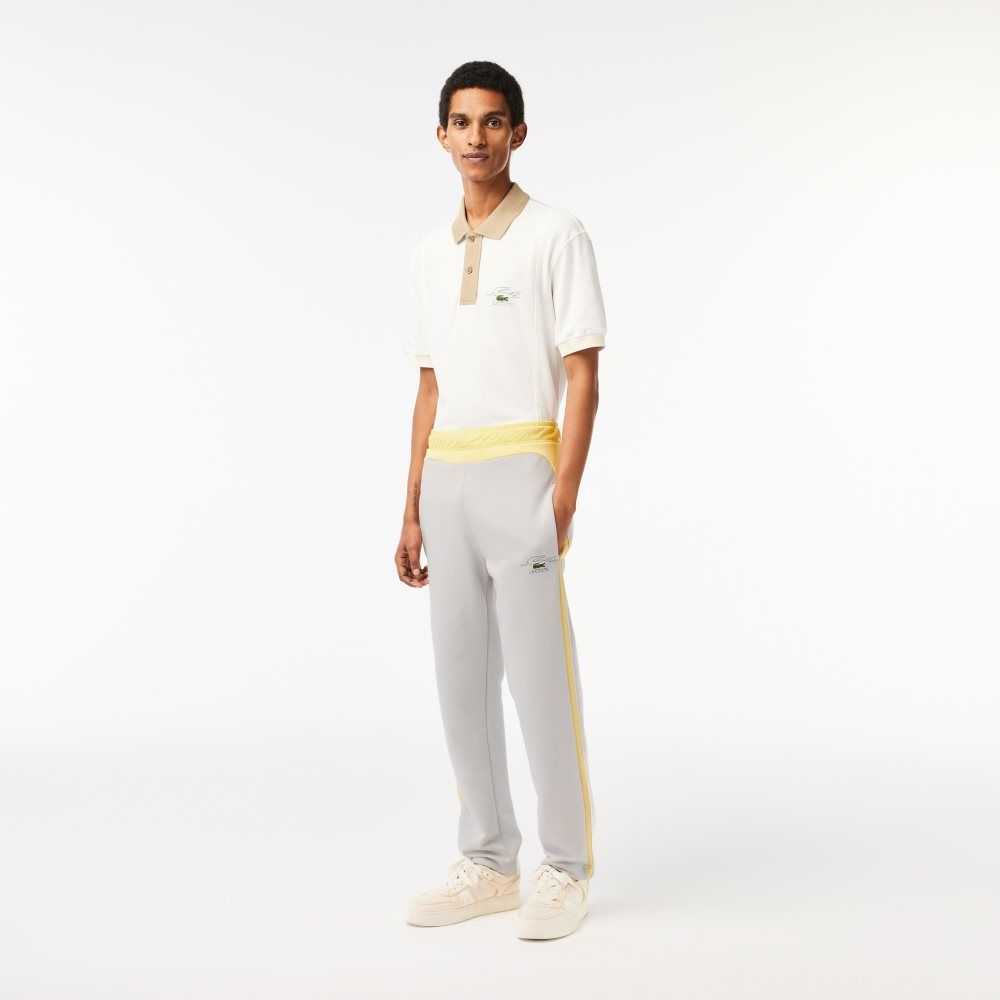 Lacoste Colorblock Organic Cotton Track Pants Light Grey / Yellow / White | IMKY-49750