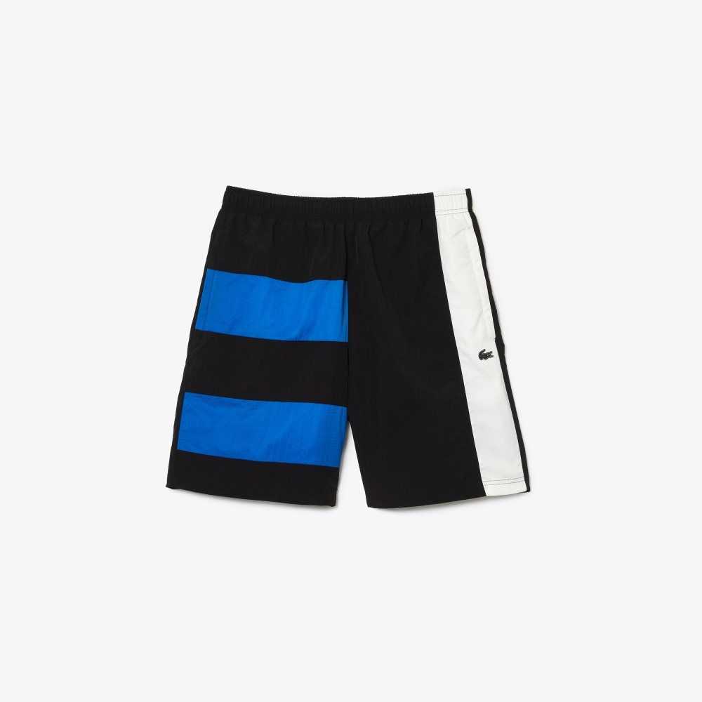 Lacoste Colorblock Patchwork Effect Shorts Black / Blue / White | XVIS-53094