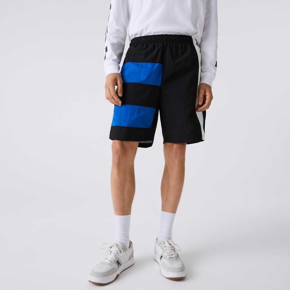 Lacoste Colorblock Patchwork Effect Shorts Black / Blue / White | XVIS-53094