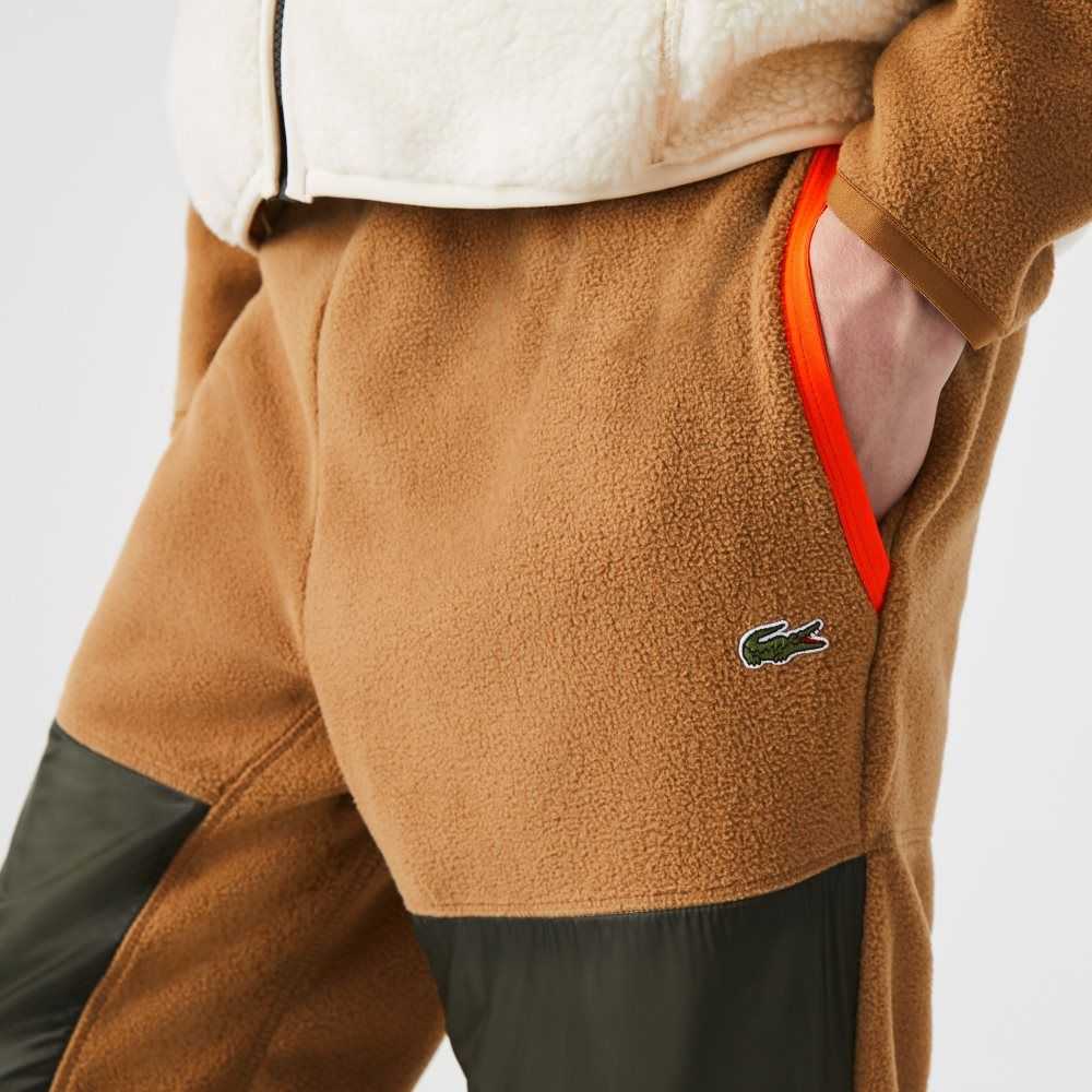 Lacoste Colorblock Polar Fleece Trackpants Brown / Khaki Green | ZXHR-41375