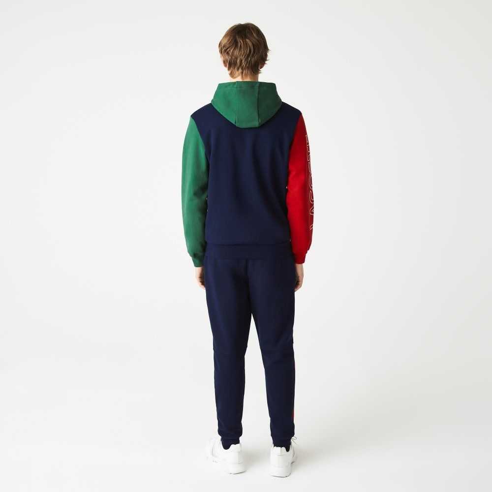 Lacoste Colorblock Zippered Fleece Hoodie Navy Blue / Red / Green / Yellow | MQWZ-08947