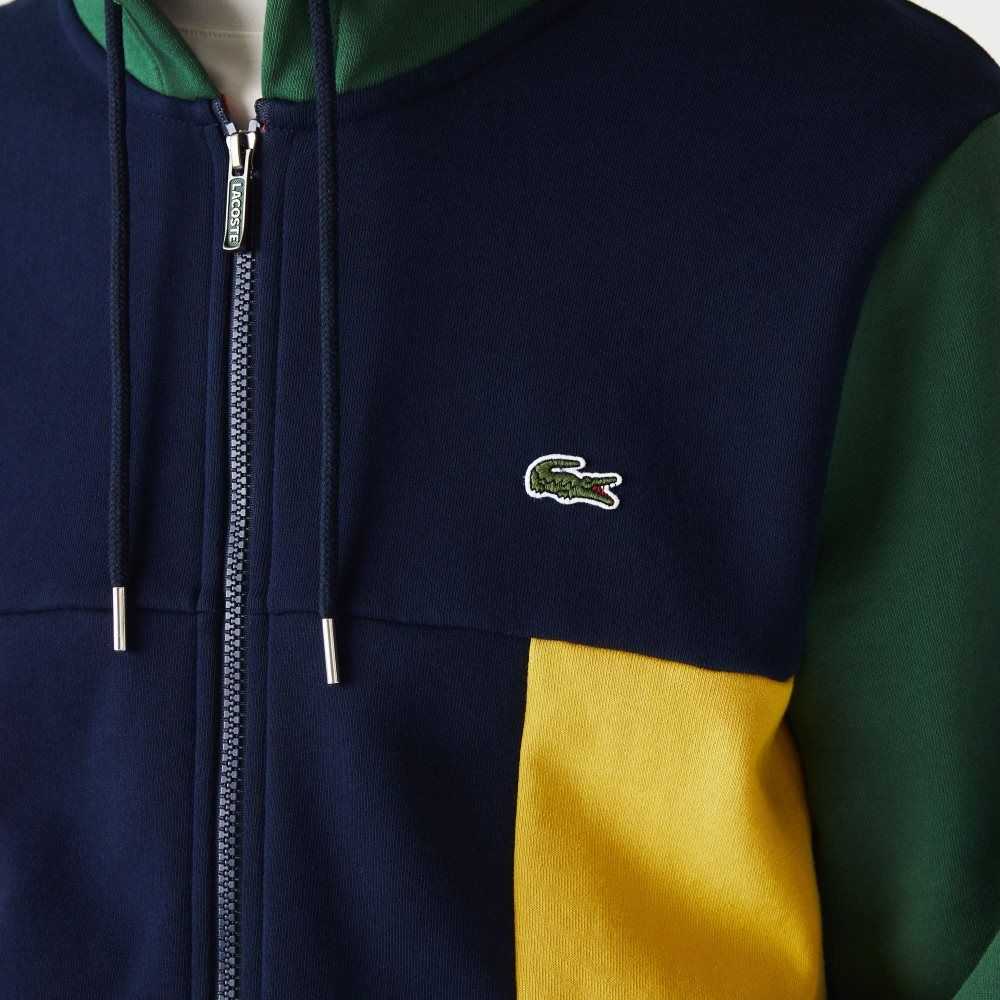 Lacoste Colorblock Zippered Fleece Hoodie Navy Blue / Red / Green / Yellow | MQWZ-08947