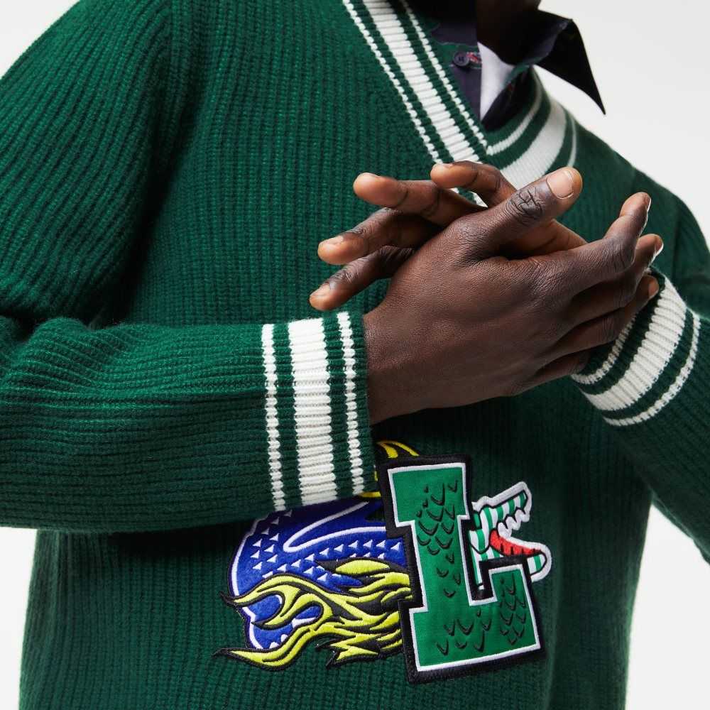 Lacoste Comic Badge Sweater Green / White | AZVT-36829