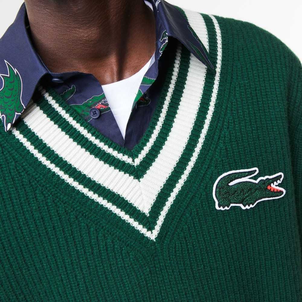 Lacoste Comic Badge Sweater Green / White | AZVT-36829