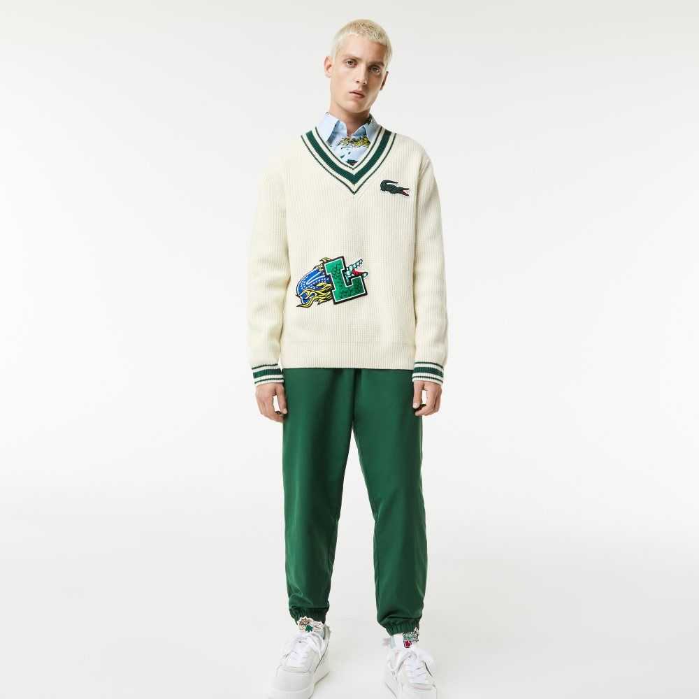 Lacoste Comic Badge Sweater White / Green | RPAC-47192