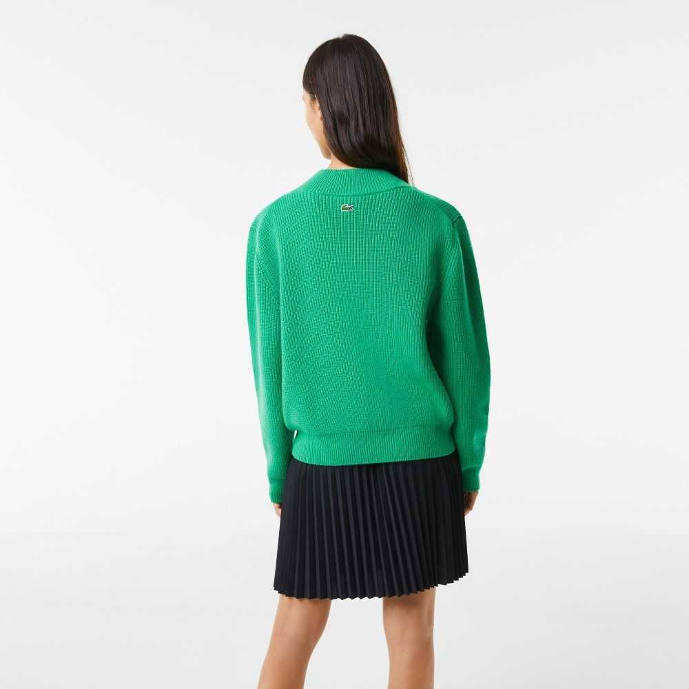 Lacoste Comic Badge V-Neck Wool Sweater Green | KTPM-63189