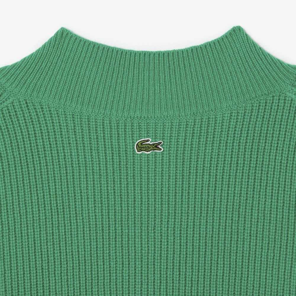 Lacoste Comic Badge V-Neck Wool Sweater Green | KTPM-63189