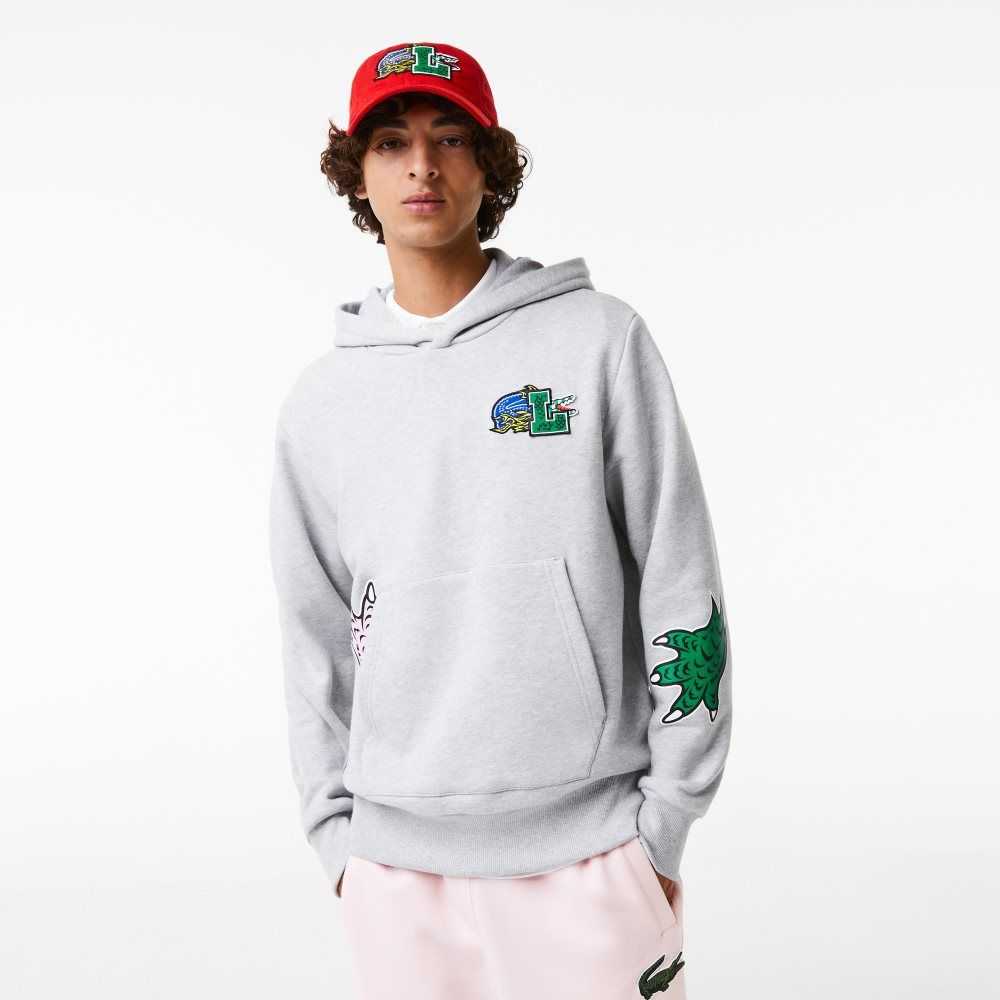 Lacoste Comic Effect Print Hooded Sweatshirt Grey Chine | GAZF-75698