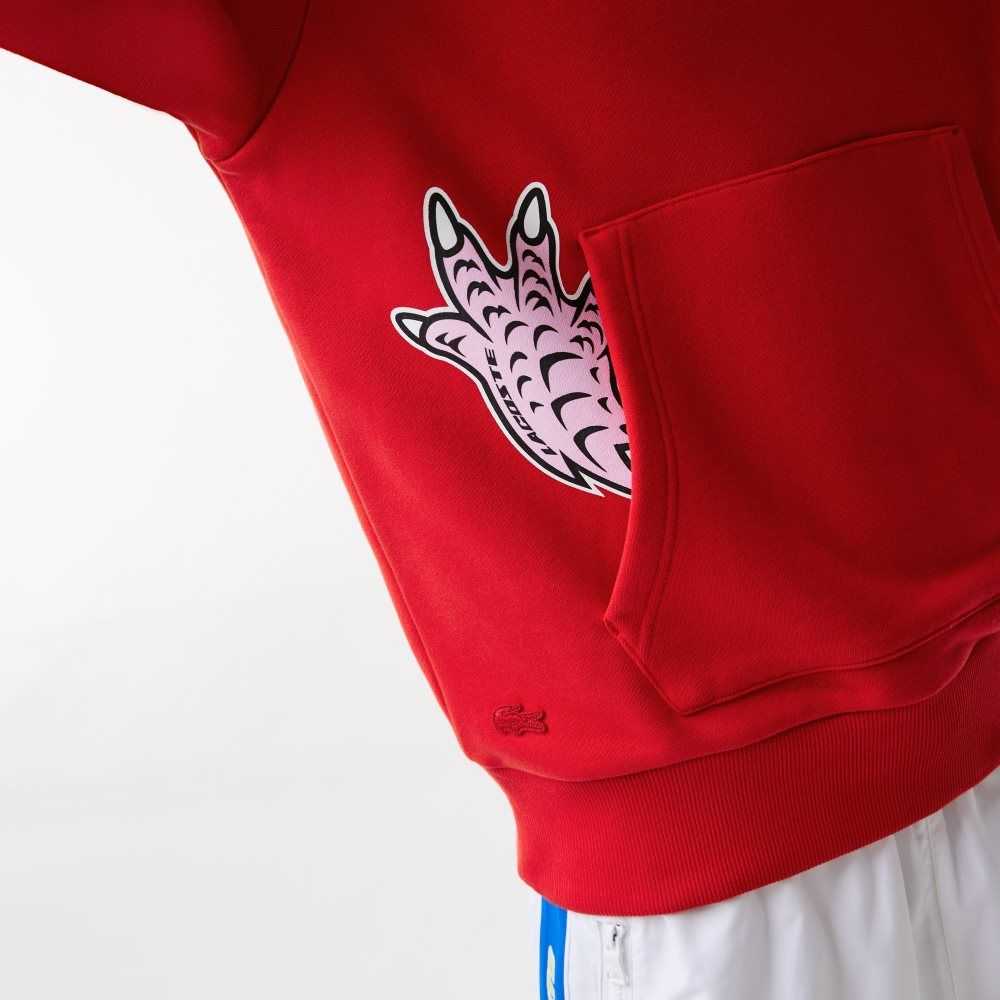 Lacoste Comic Effect Print Hooded Sweatshirt Red | LVQH-91438
