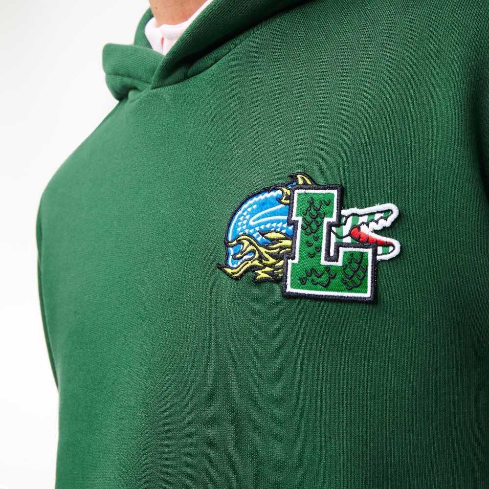 Lacoste Comic Effect Print Hooded Sweatshirt Green | PZLN-29085
