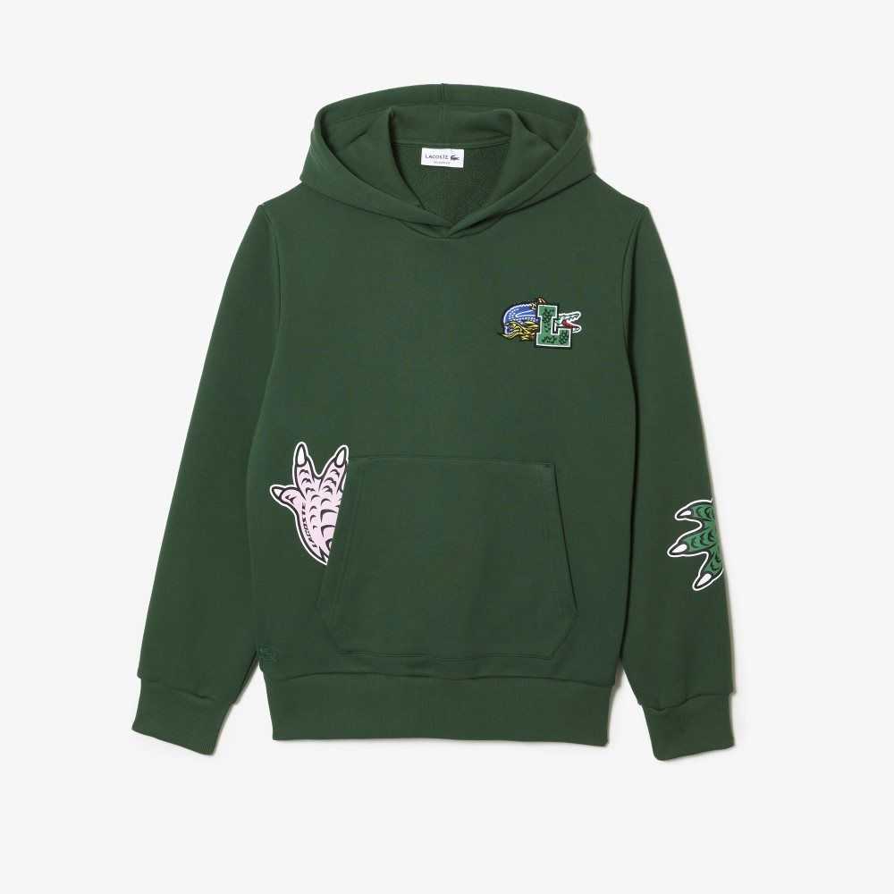 Lacoste Comic Effect Print Hooded Sweatshirt Green | PZLN-29085