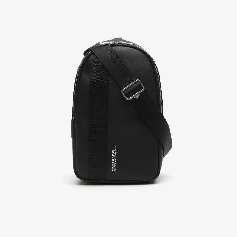 Lacoste Compact Split Calfskin Leather Bag Black | NCOK-36910