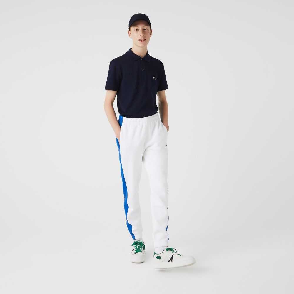 Lacoste Contrast Bands Trackpants White / Blue | YZTA-15786