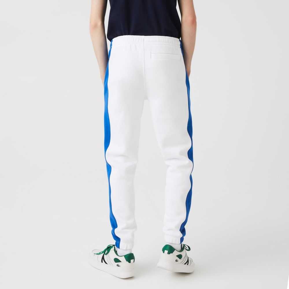 Lacoste Contrast Bands Trackpants White / Blue | YZTA-15786