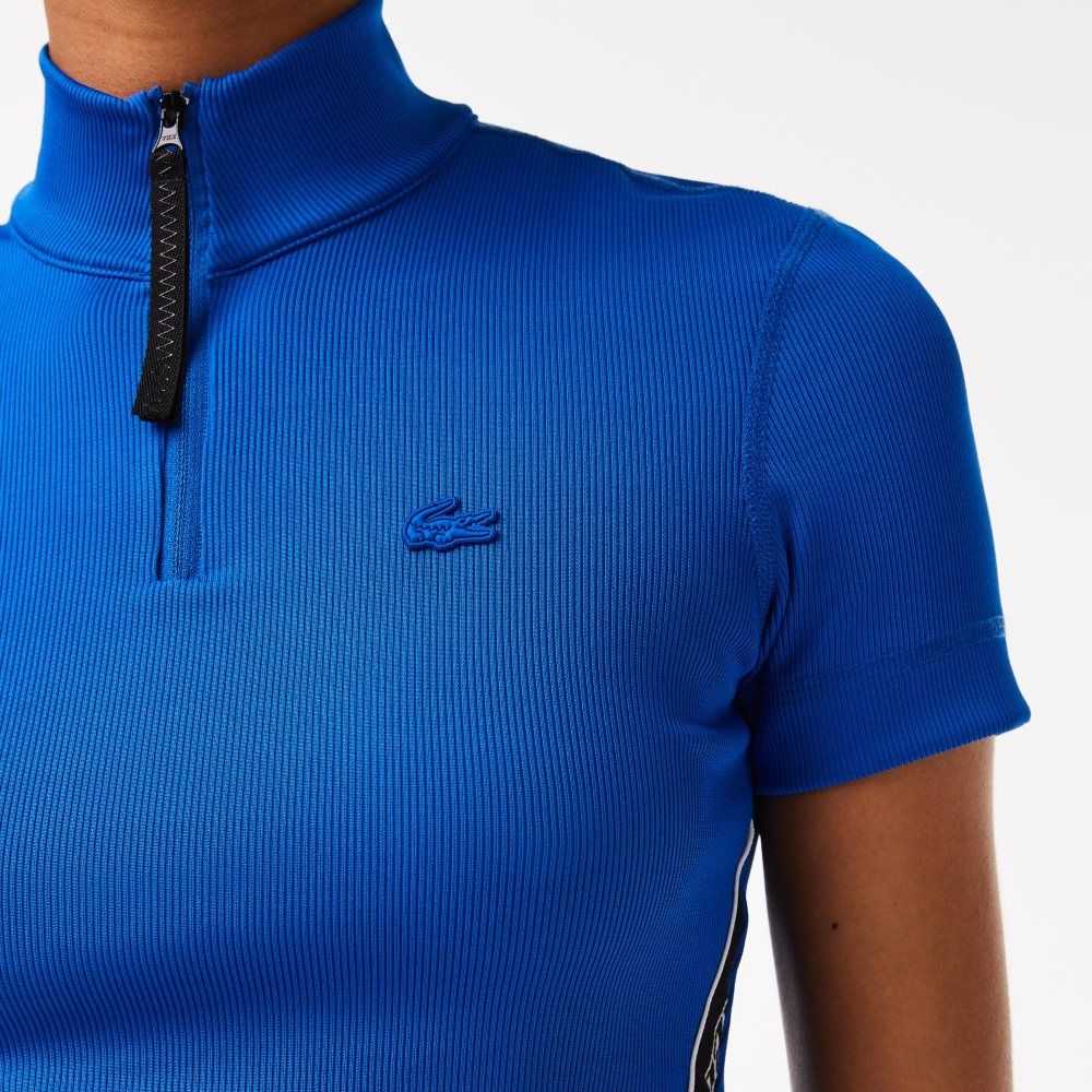 Lacoste Contrast Bands Zip Neck Polo Blue | YHTM-57906