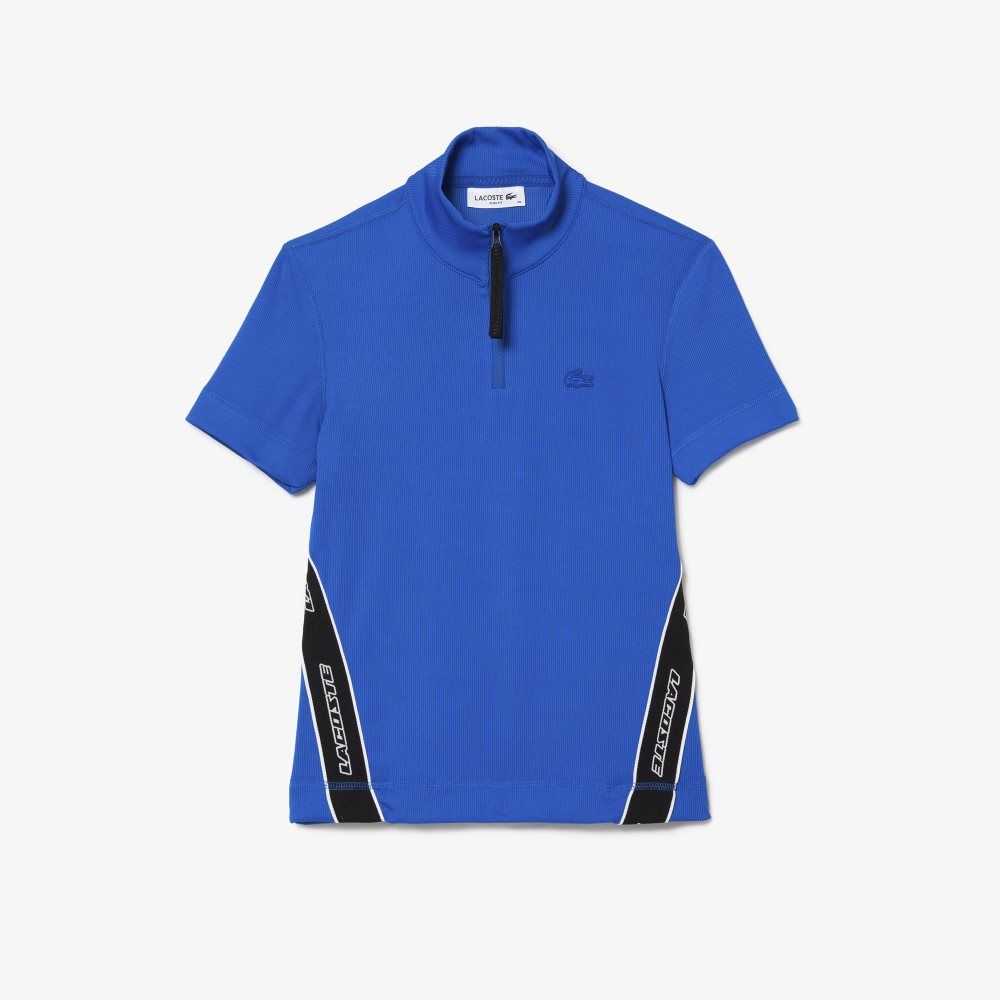 Lacoste Contrast Bands Zip Neck Polo Blue | YHTM-57906