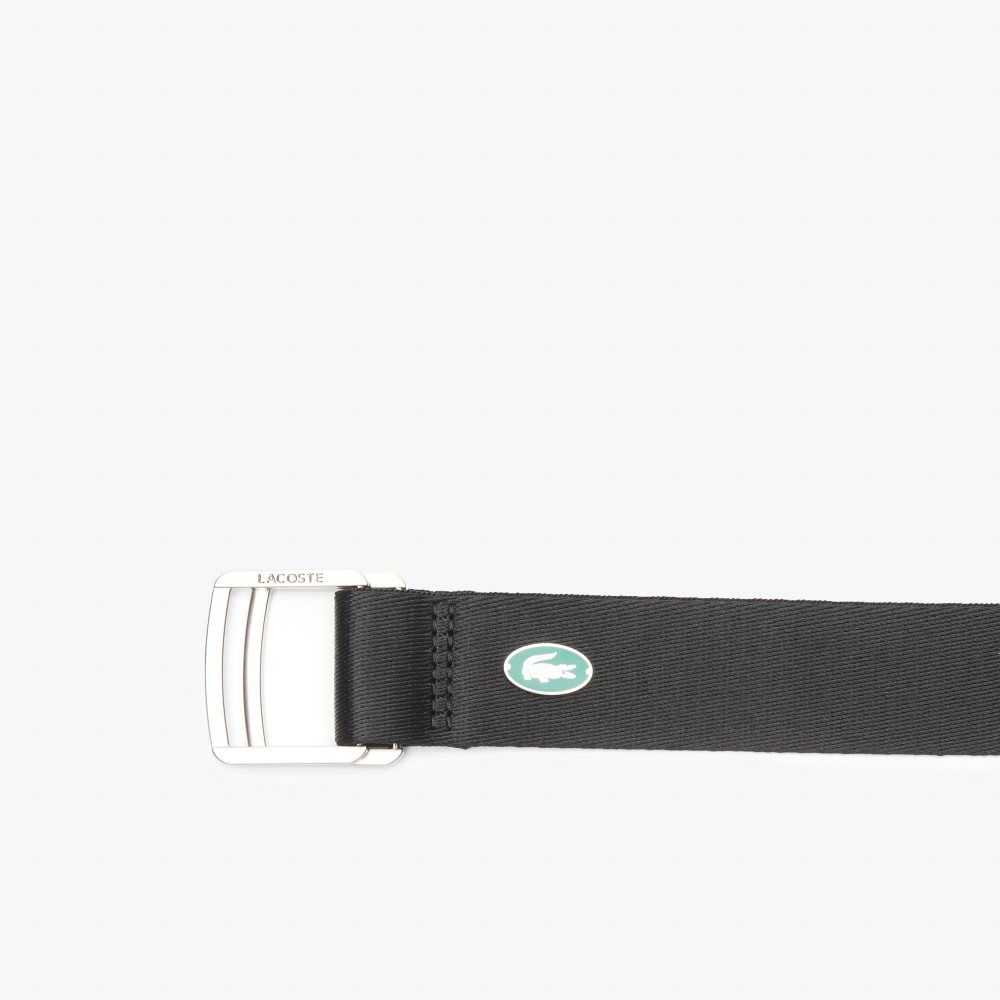 Lacoste Contrast Crocodile Canvas Belt Black | TEGQ-94873