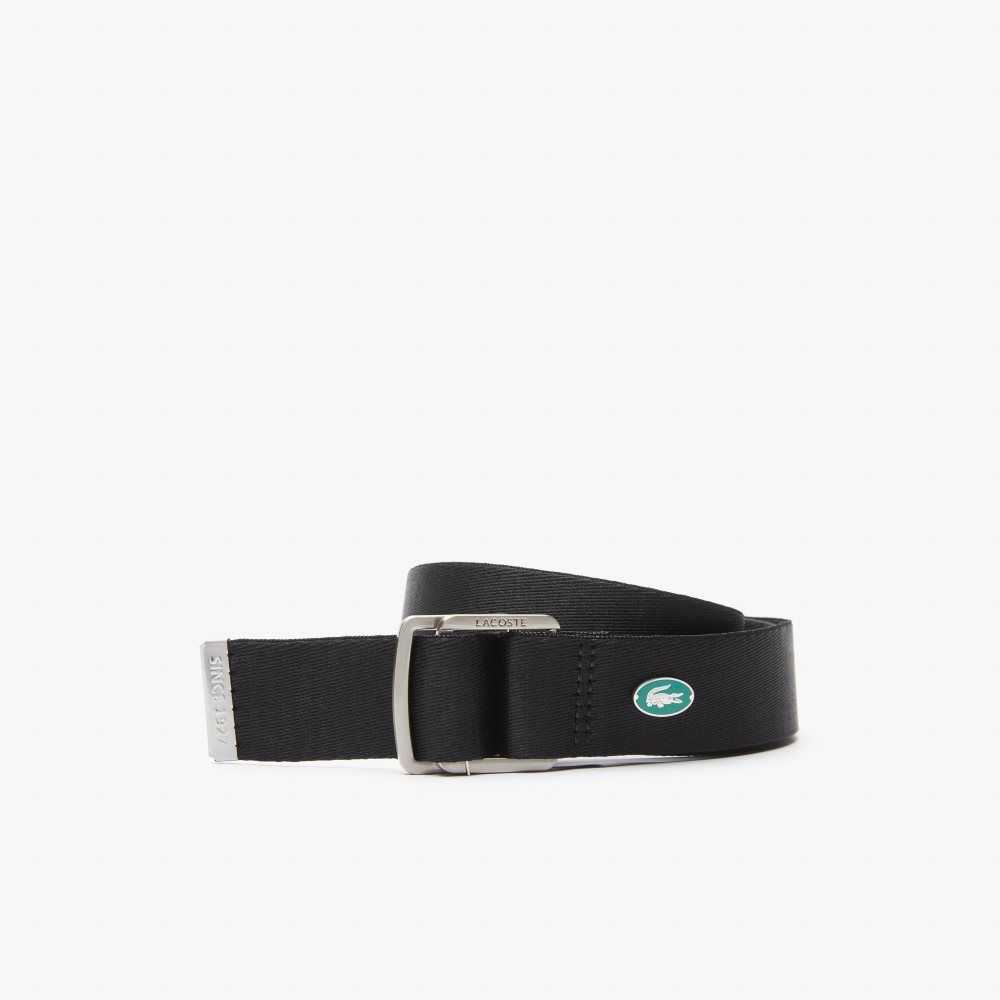 Lacoste Contrast Crocodile Canvas Belt Black | TEGQ-94873