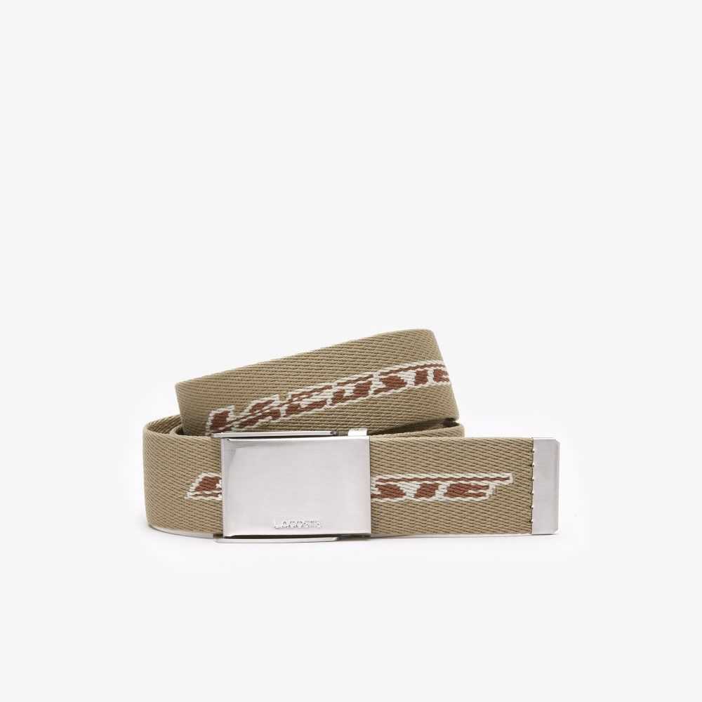 Lacoste Contrast Logo Print Belt Lion Pecan Farine | NBAQ-04351