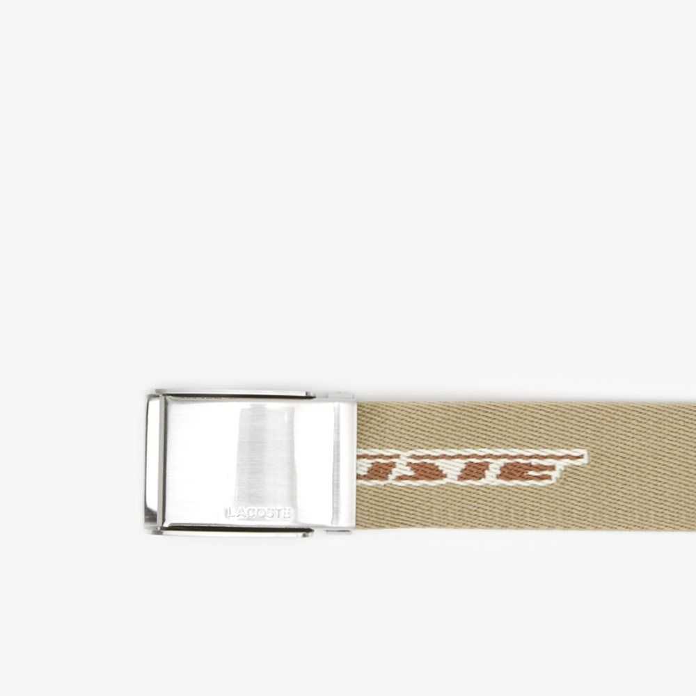 Lacoste Contrast Logo Print Belt Lion Pecan Farine | TQLE-90245