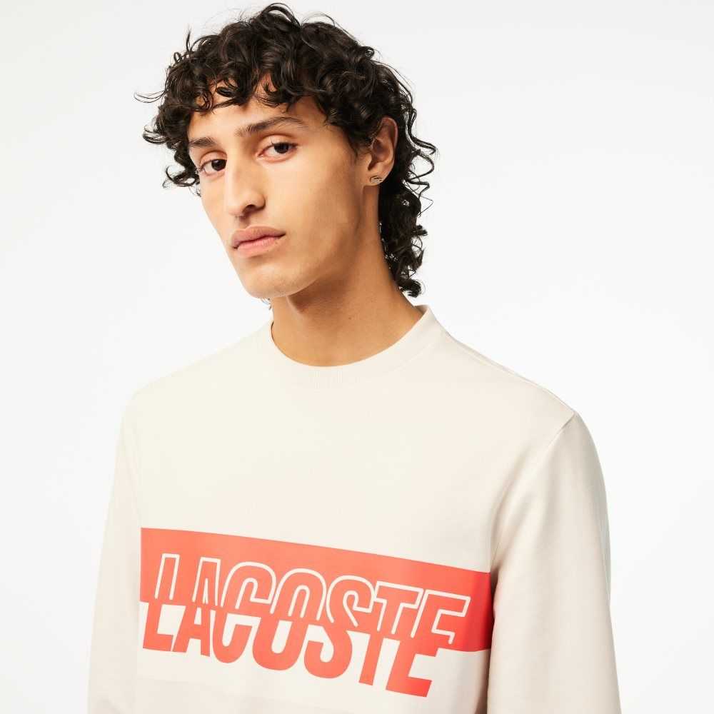 Lacoste Contrast Logo Print Fleece Sweatshirt Beige | IQWE-39158
