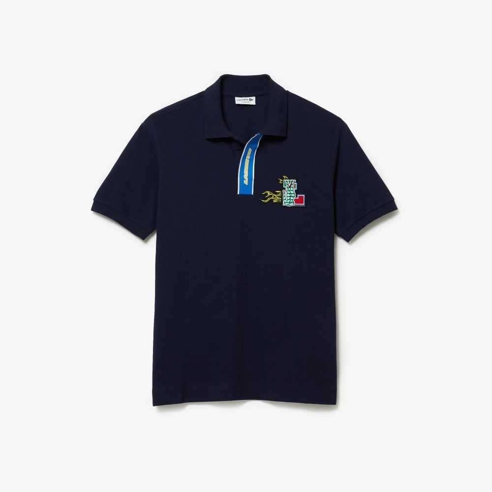 Lacoste Contrast Placket And Crocodile Badge Polo Navy Blue | NLZT-57196