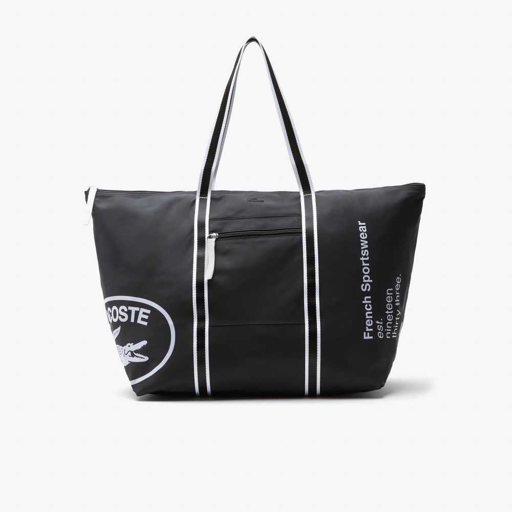 Lacoste Contrast Print Collapsible Weekend Bag Black White | CIMK-81523