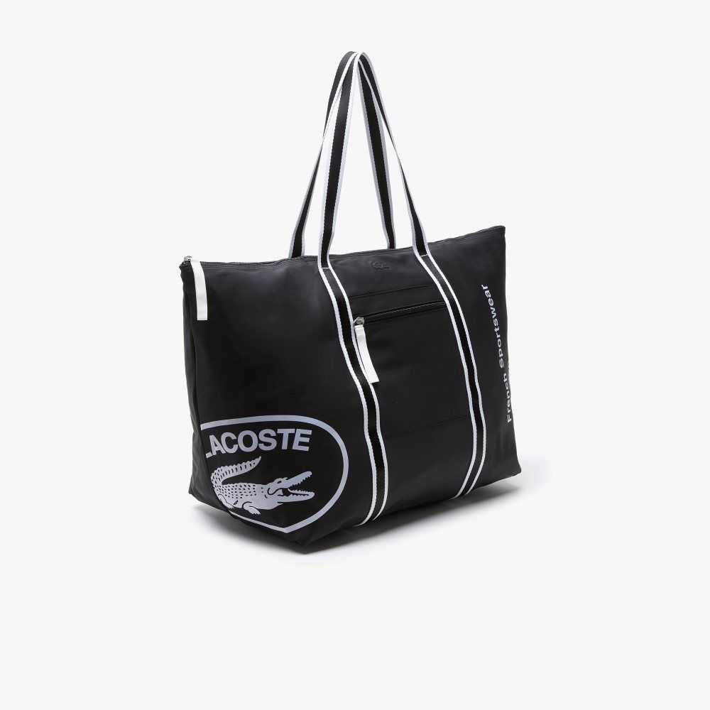 Lacoste Contrast Print Collapsible Weekend Bag Black White | CIMK-81523