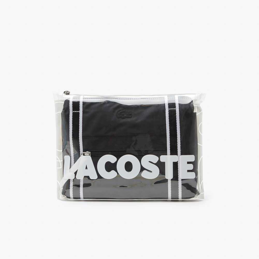 Lacoste Contrast Print Collapsible Weekend Bag Black White | CIMK-81523