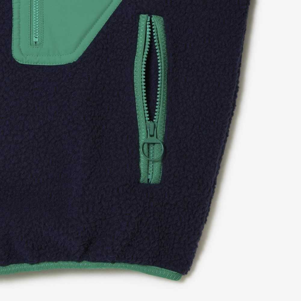 Lacoste Contrast Print Sherpa Fleece Jacket Navy Blue / Green | CZNO-72908