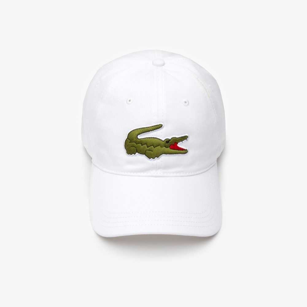 Lacoste Contrast Strap And Oversized Crocodile Cotton Cap White | CIBH-43752