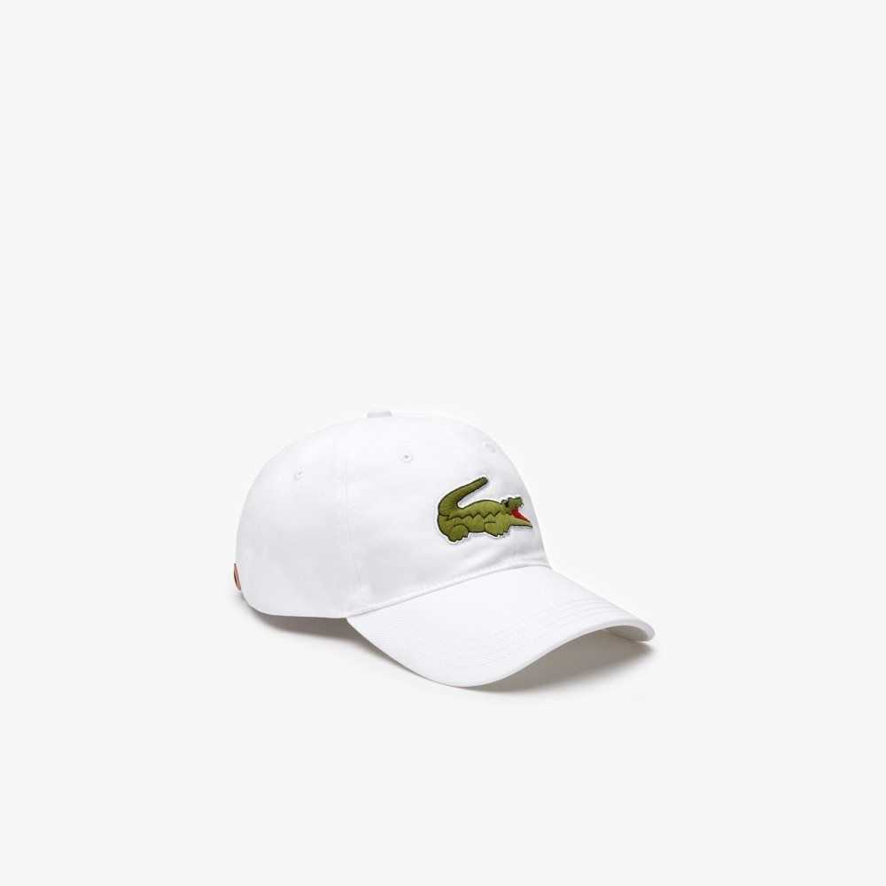 Lacoste Contrast Strap And Oversized Crocodile Cotton Cap White | CIBH-43752