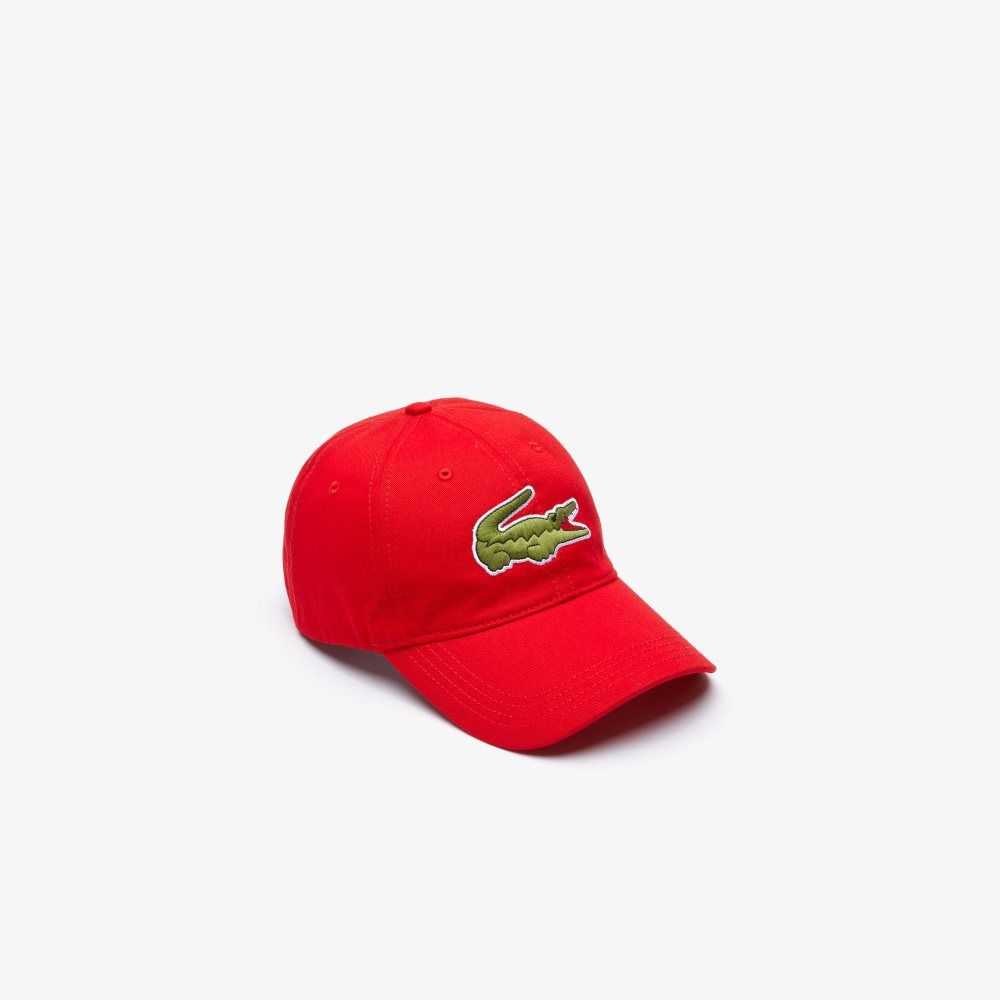 Lacoste Contrast Strap And Oversized Crocodile Cotton Cap Red | FCOM-98136