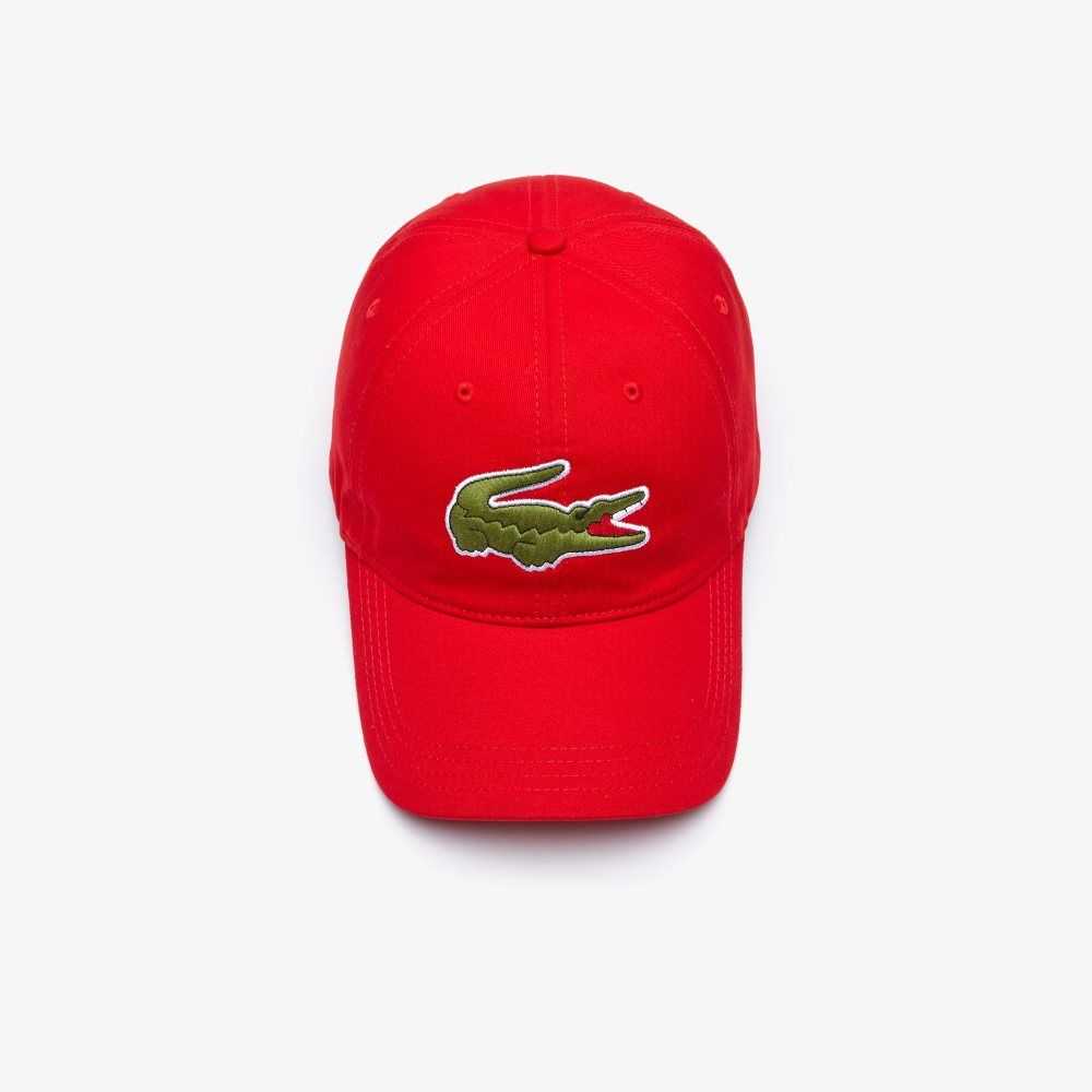 Lacoste Contrast Strap And Oversized Crocodile Cotton Cap Red | FCOM-98136