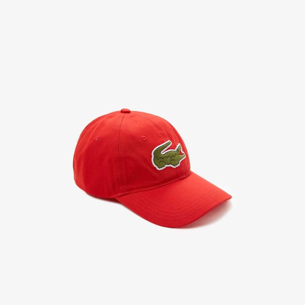Lacoste Contrast Strap And Oversized Crocodile Cotton Cap Red | HSMV-46720