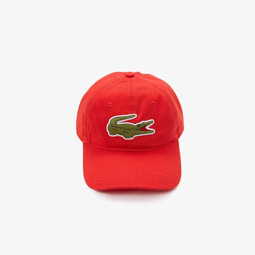 Lacoste Contrast Strap And Oversized Crocodile Cotton Cap Red | MPYI-39287