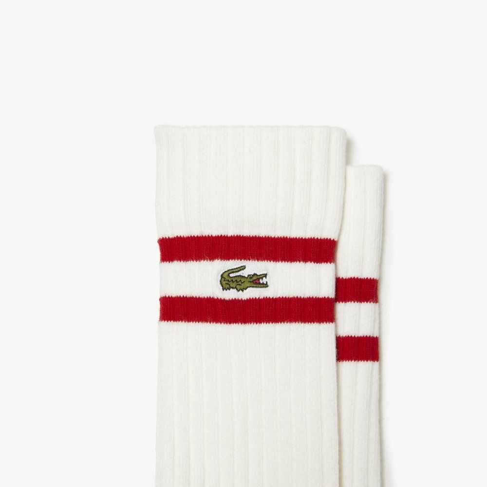 Lacoste Contrast Striped Ribbed Knit Socks Red / White | ABDG-70419