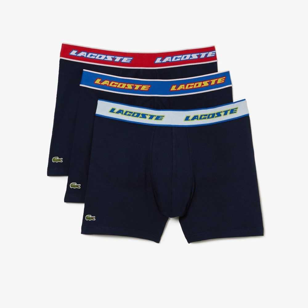 Lacoste Contrast Waist Boxer Brief 3-Pack Navy Blue / Red / White / Blue | RIVW-32097