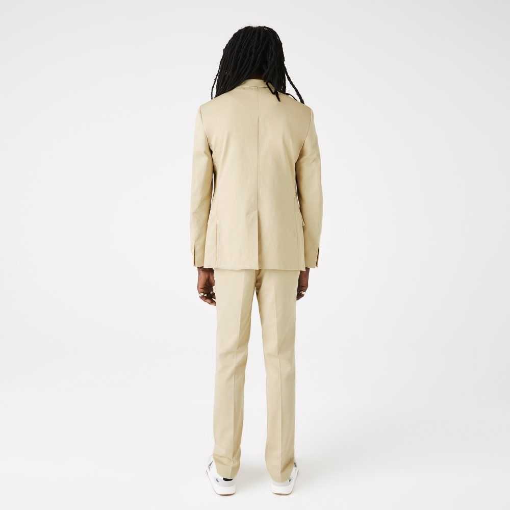 Lacoste Cotton And Linen Blend Pleated Blazer Beige | GOLJ-04176