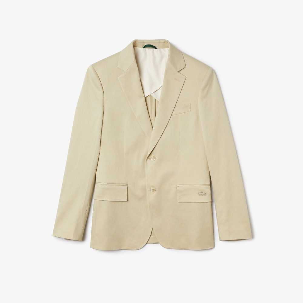 Lacoste Cotton And Linen Blend Pleated Blazer Beige | GOLJ-04176