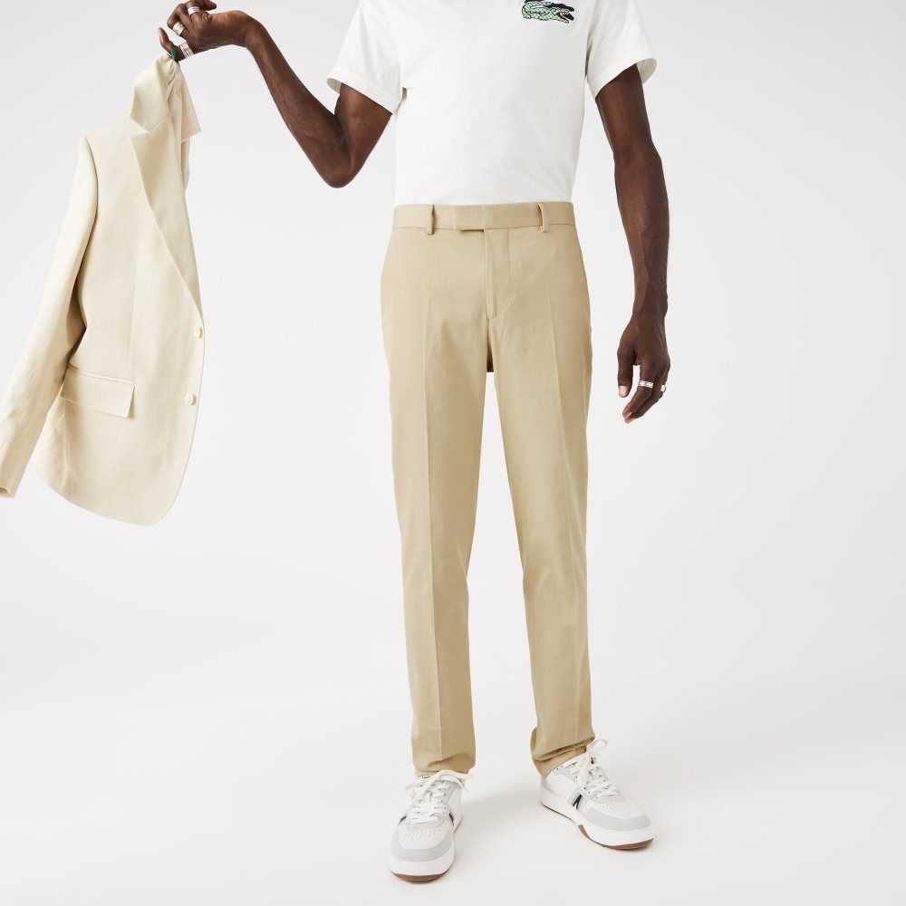 Lacoste Cotton And Linen Blend Pleated Pants Beige | EYLS-76951