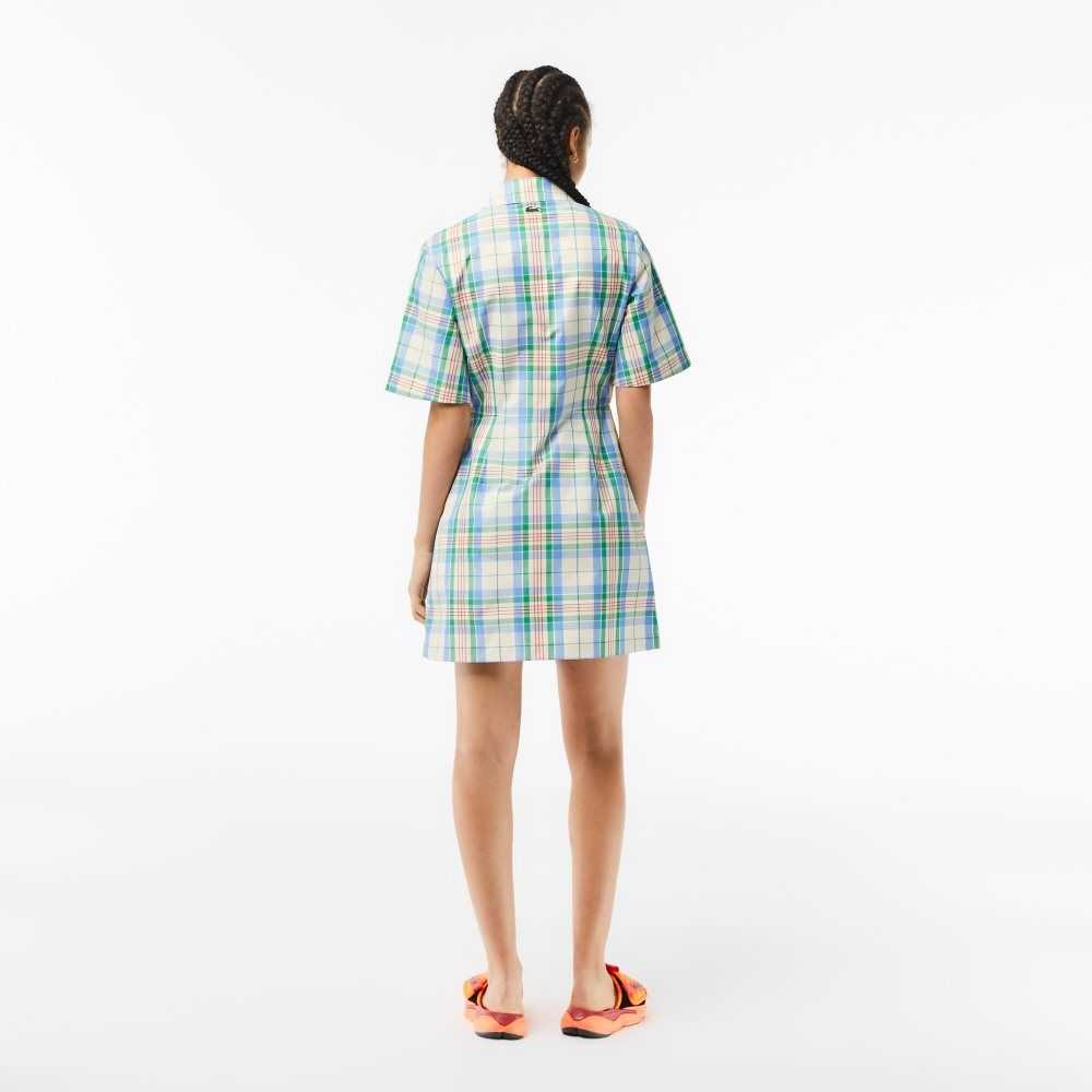 Lacoste Cotton Blend Checkerboard Dress White / Green / Blue / Orange / White | PEBH-10463