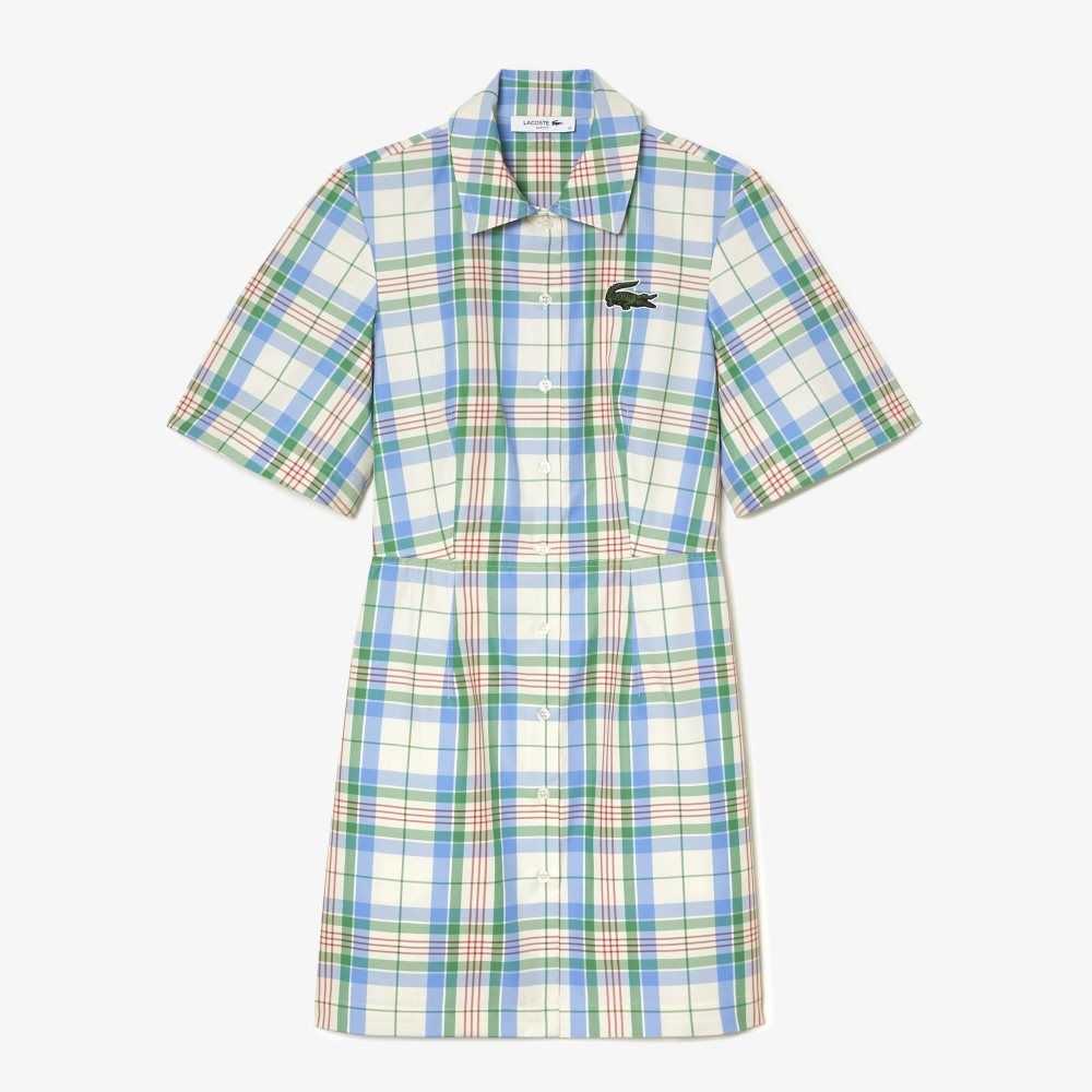 Lacoste Cotton Blend Checkerboard Dress White / Green / Blue / Orange / White | PEBH-10463